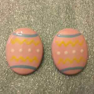 EASTER - 1980s Large Ceramic Easter Eggs Post Earrings (1.25 x 1.75)